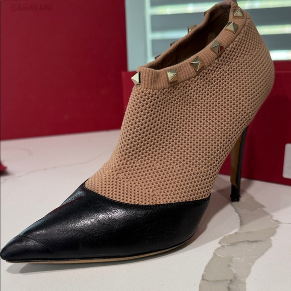 Valentino Garavani Beige Mesh and Black Leather Studded Ankle Boot - Picture 9 of 16